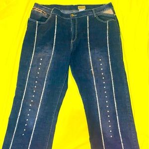 Midnight Velvet Jeans Gold Studded and Striped designer jeans